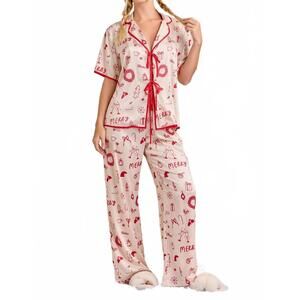 NEW MAIN STRIP holly holiday pajama set in ivory/red